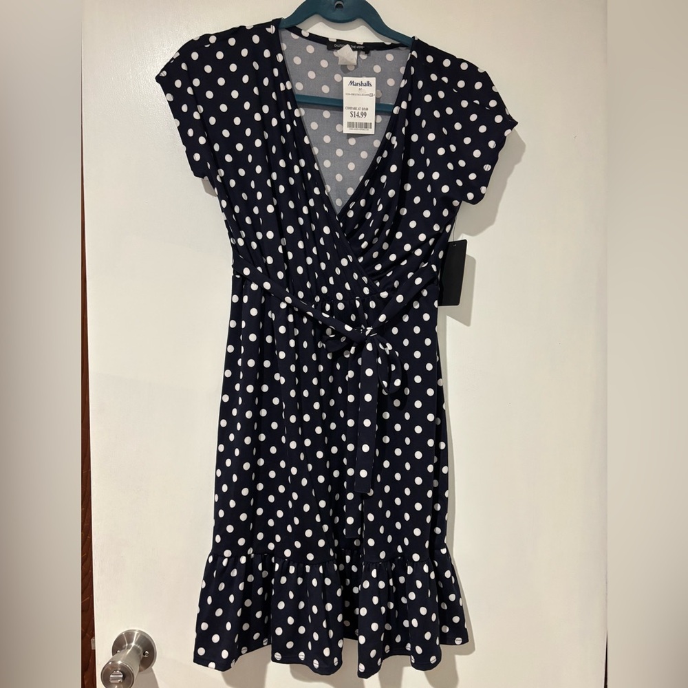 Navy Polka Dot Wrap Dress